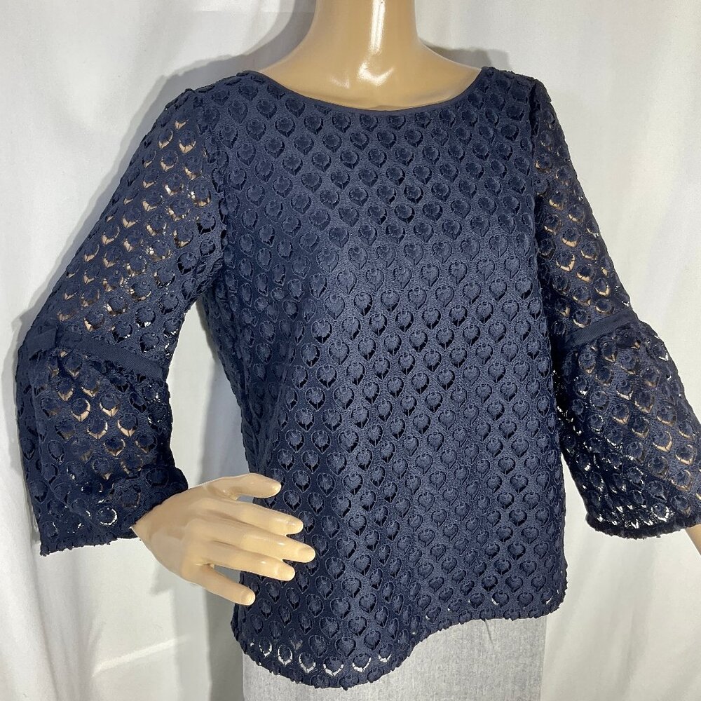 NWT RSVP by Talbots Size Petite Med Navy Blue 3/4 Sleeve Shirt MP